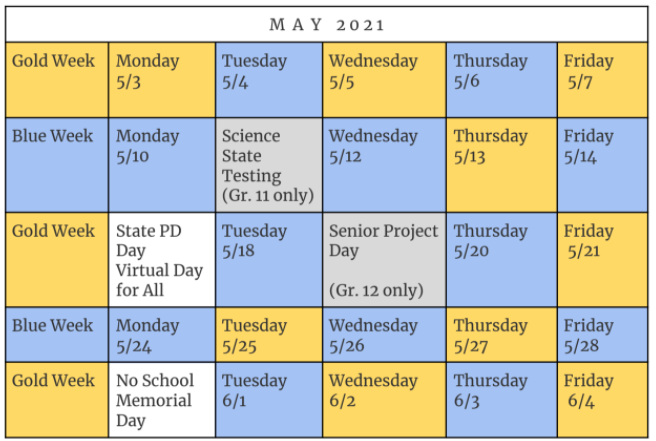May Schedule/Juniors Back Full Time
