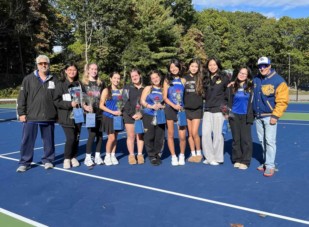 From left to right, Coach Gerald Rubino, Luisa Guo, Giavanna Gillheeney, Elizabeth Ricci, Jayla Hall, Lyndsie Lapierre, Alisha Zhuang, Mendy Chen, Isabella Sihalath, Isabella Wu, Assistant Coach Dean Garganese