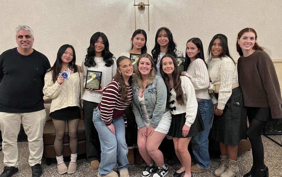 From top to bottom row, left to right: Coach Gerald Rubino, Isabella Wu, Alisha Zhuang, Mendy Chen, Isabella Sihalath, Arianna Picard, Miyanjel Curry, Lilianna Albanese, Lyndsie Lapierre, Jayla Hall, and Elizabeth Ricci